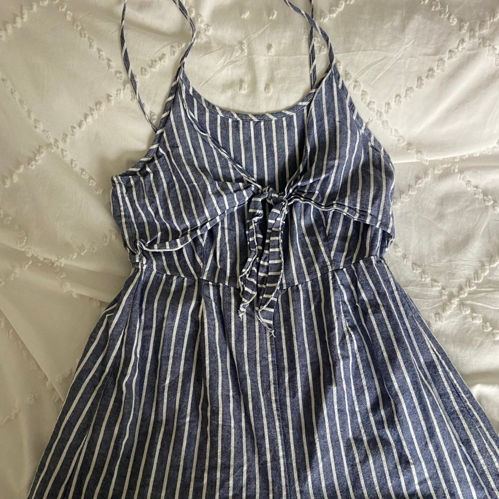 Lavender fields blue white spaghetti strap romper flared legs small